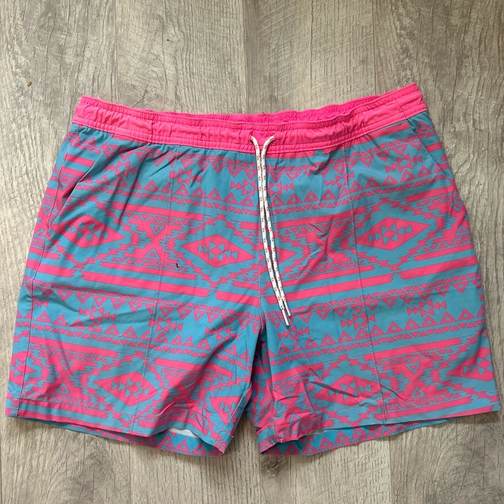 Chubbies Blue and Neon Pink Western Print Swim Sz Lg